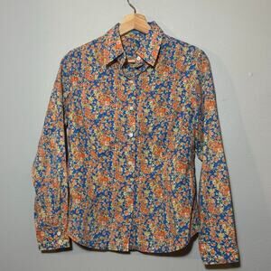 Women's Size 6 J. McLaughlin Long Sleeve Floral Lois Orange Blue Button Up Shirt